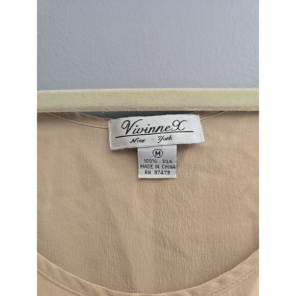 Vivinne X New York Tan 100% Silk Scoop Neck Sleeveless Tank Top Womans Medium - Picture 3 of 4